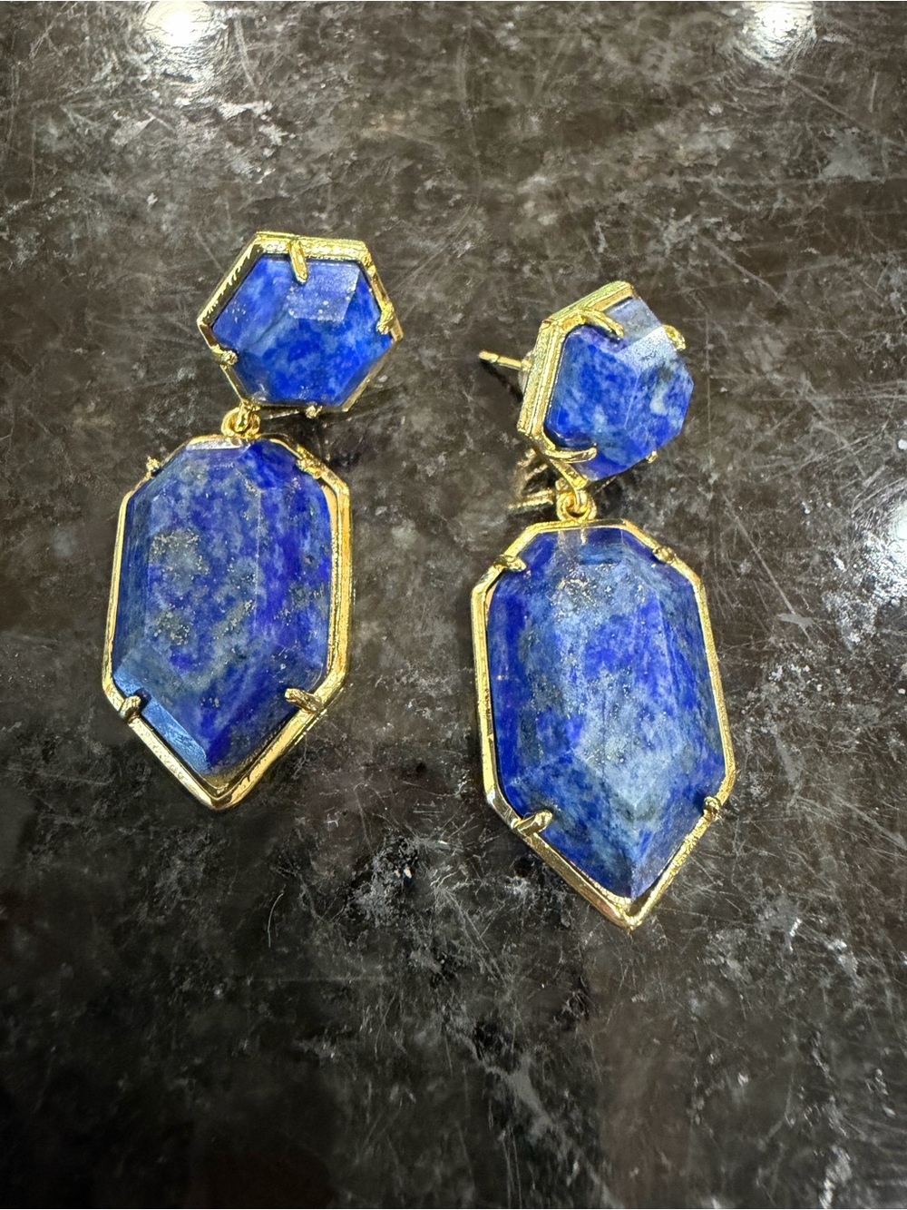 Gold-Trim Blue Lapis Drop Earrings